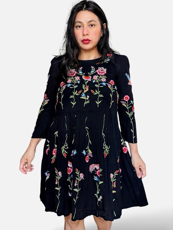 Maeve Dresses & Skirts - Anthropologie Maeve Allison Embroidered Bird Floral Mini Dress Black Small